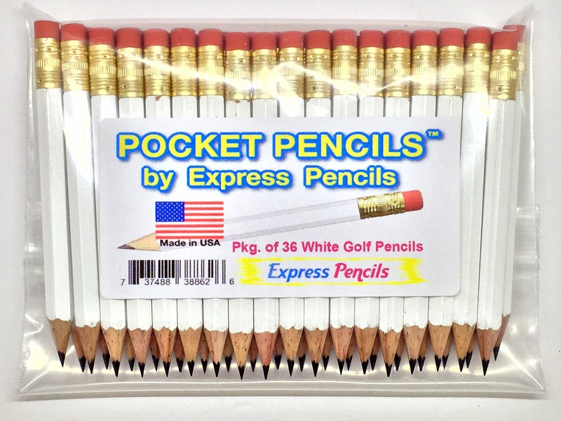Express Pencils Half Pencils with Eraser - Golf, Pew, Short, Mini, Small, Non Toxic - Hexagonal, Sharpened, #2 Pencil, Color - White, Pkg of 36 Pocket Pencilsâ„¢ - Image 2